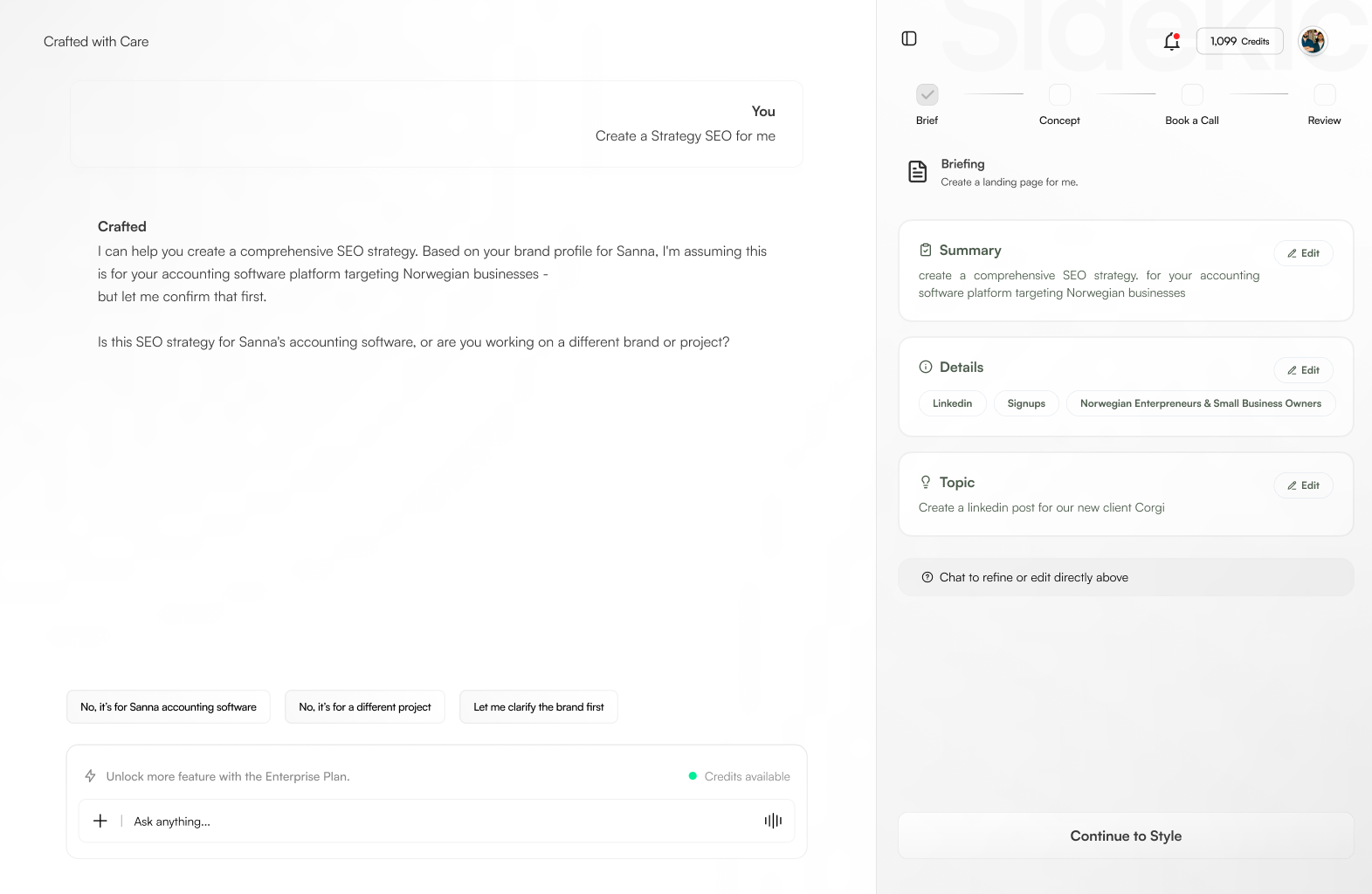 Crafted app interface